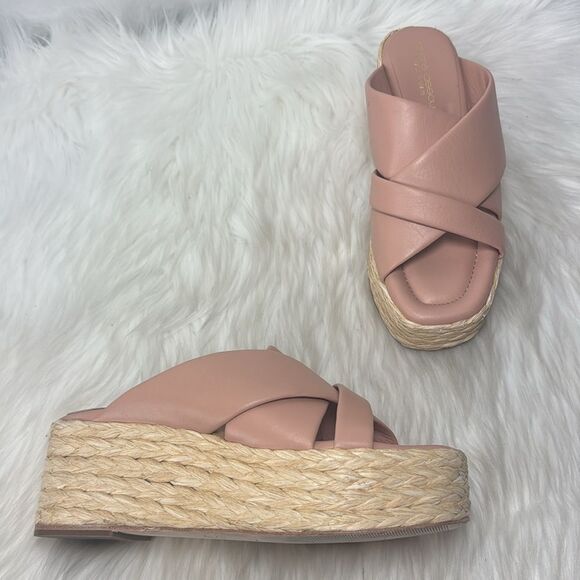 Andre Assous Women's Calesa Slide Sandals Blush Pink Leather/Raffia Sz 38/US 8 - Picture 2 of 7